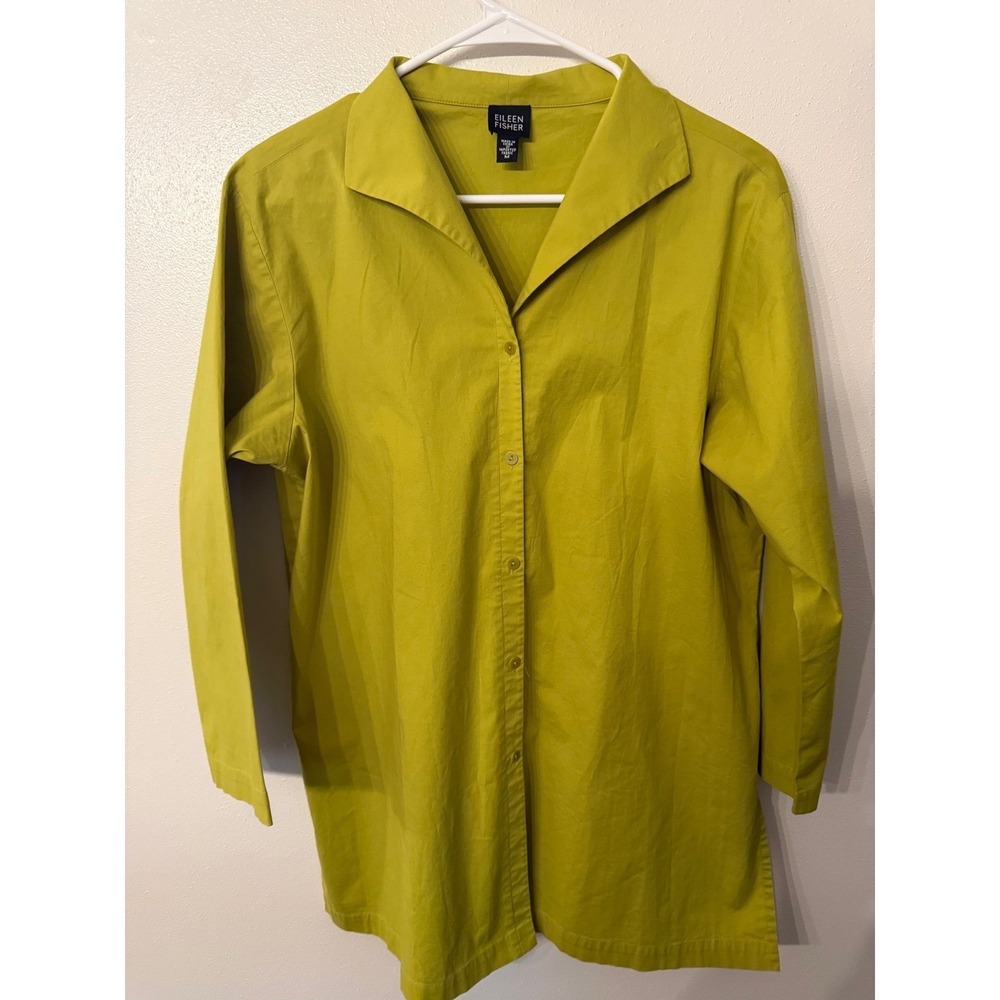 Eileen Fisher Citron Organic Handkerchief Linen Classic Collar Shirt Women's M - Picture 6 of 7